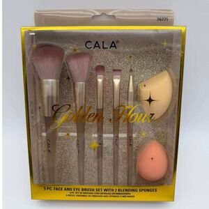 CALA 5pc Face &‎ Eye Makeup Brush Set - Includes 2 Blending Sponges NWT